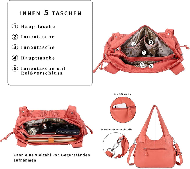 angel kiss Handtasche Damen Schultertasche Multifunktionale Umhängetaschen Wasserdicht PU Veganes Le