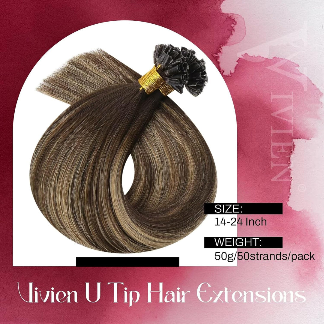 Vivien Bonding Extensions Echthaar Balayage Braun 50 cm Natürlich U Tip Extensions Echthaar Ombre Br