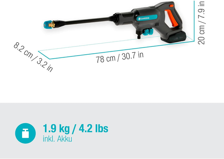 Gardena Akku-Mitteldruckreiniger AquaClean 24/18V P4A Premium Set: Akku-Reiniger mit voller Ausstatt