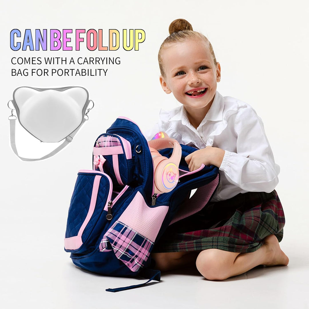 IFECCO Bluetooth Kopfhörer Kinder mit Mikrofon,Kinder Kabellos Kopfhörer mit Tasche,LED-Leuchten Kat