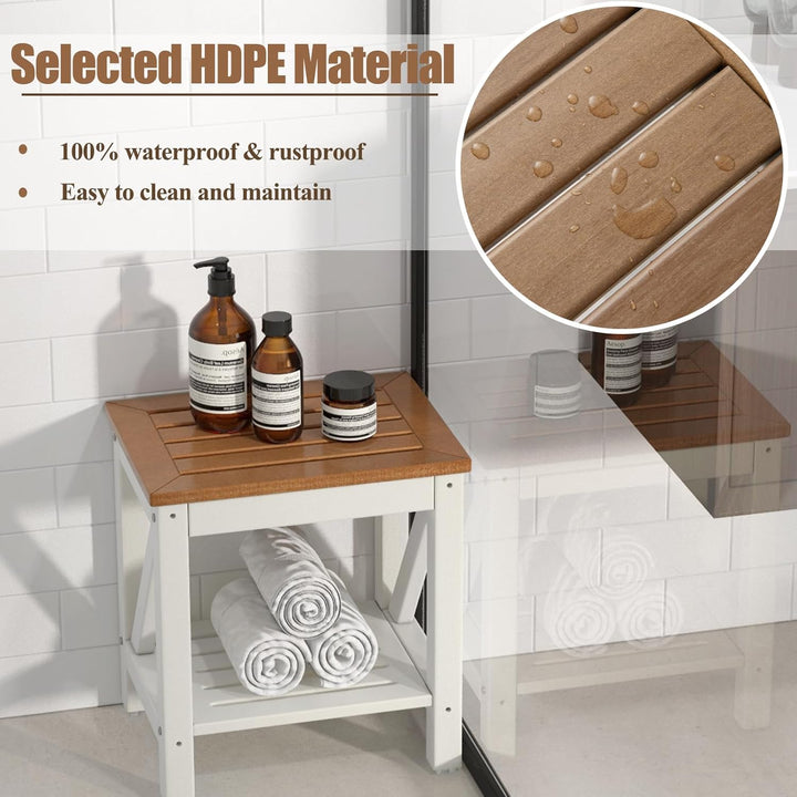 HOMASIS Badhocker mit Ablage, Duschbank bis 150 kg belastbar, wasserdichter Duschhocker Mehrzweck-Du