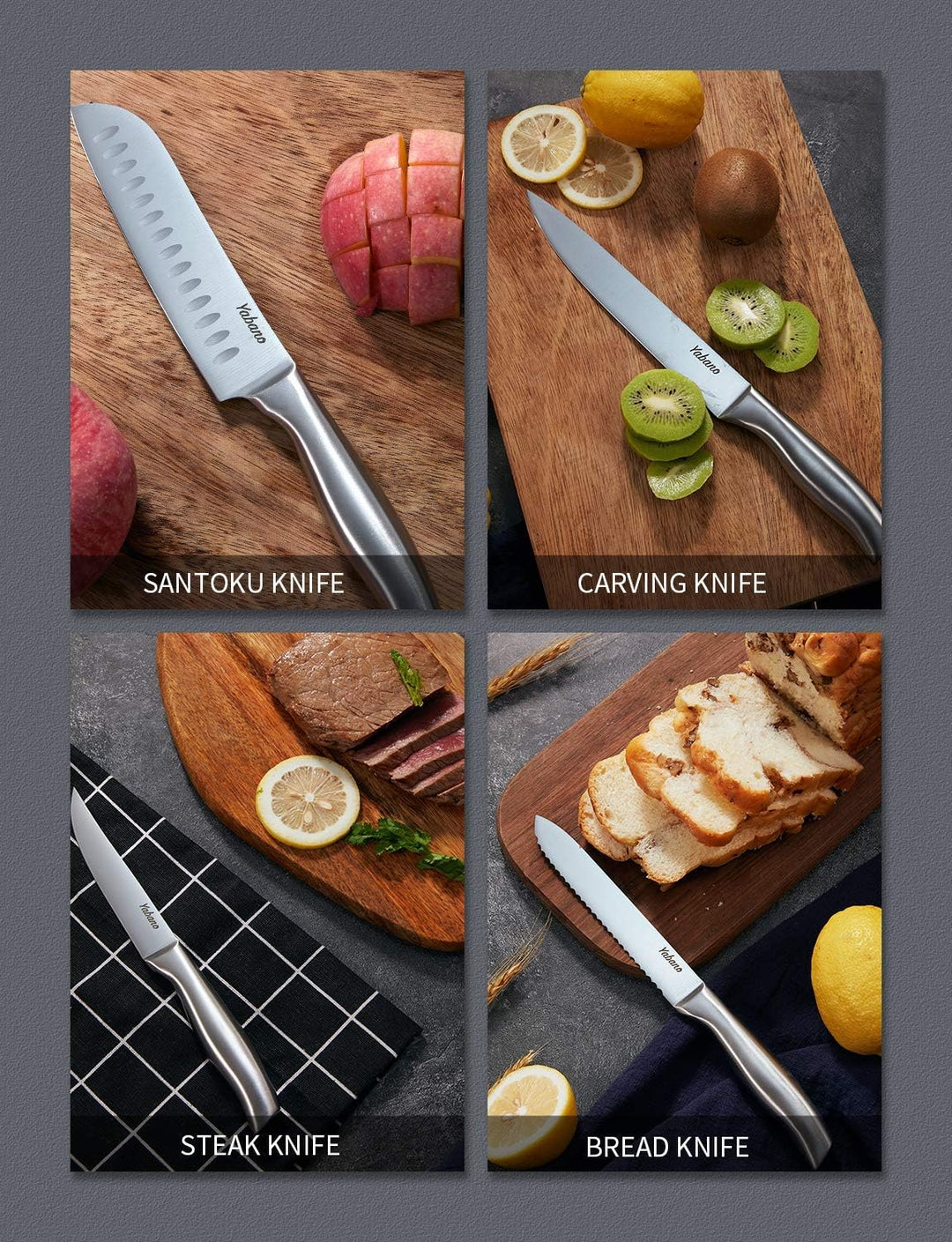 Yabano Messerblock Profi Messer Set, 16-TLG Edelstahl Kochmesser Set mit Holzblock, Messerset, Knife