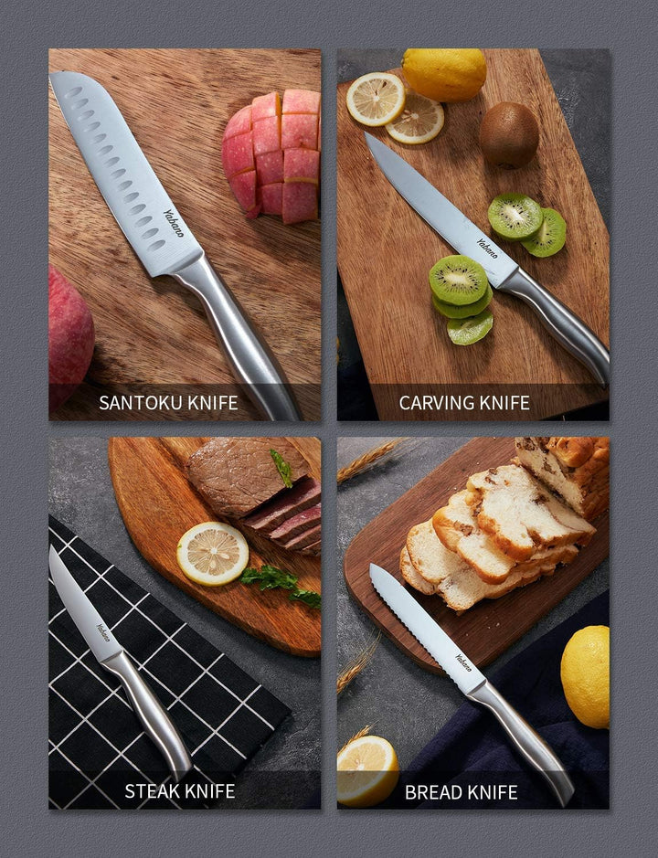 Yabano Messerblock Profi Messer Set, 16-TLG Edelstahl Kochmesser Set mit Holzblock, Messerset, Knife