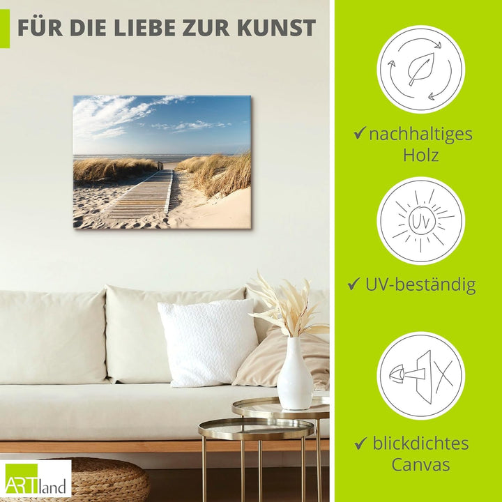 Artland Leinwandbild Wandbild Bild auf Leinwand 80x60 cm Wanddeko Strand Meer Maritim Düne Gräser No
