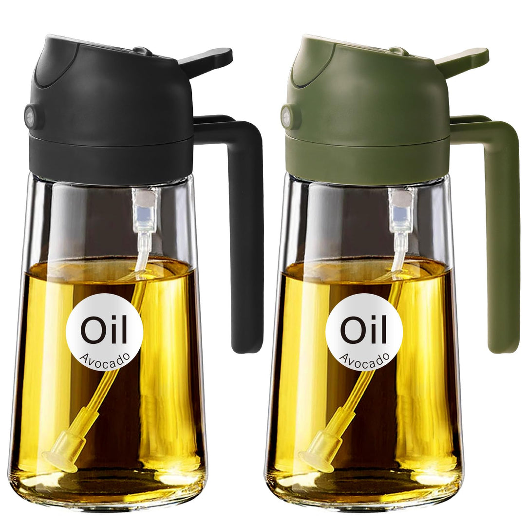 YARRAMATE 2 Stück 2 in 1 Ölsprüher für speiseöl, 470ml Öl Sprühflasche lebensmittelecht, Ölspray zum
