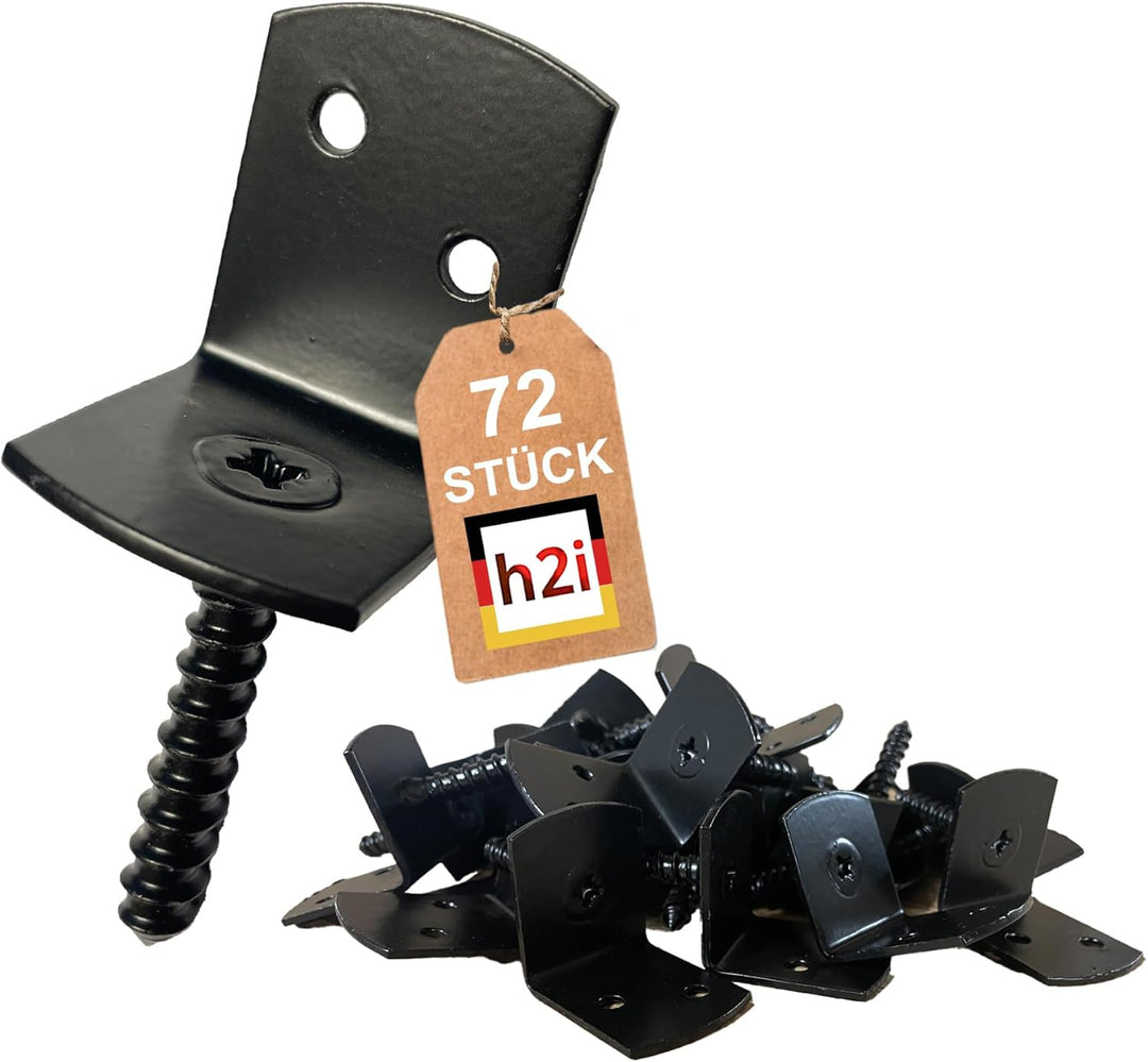 24-72 Stück h2i Flechtzaunhalter aus Stahl - L-Form 30 x 35 x 40 mm/verzinkt/schwarz verzinkt/Edelst
