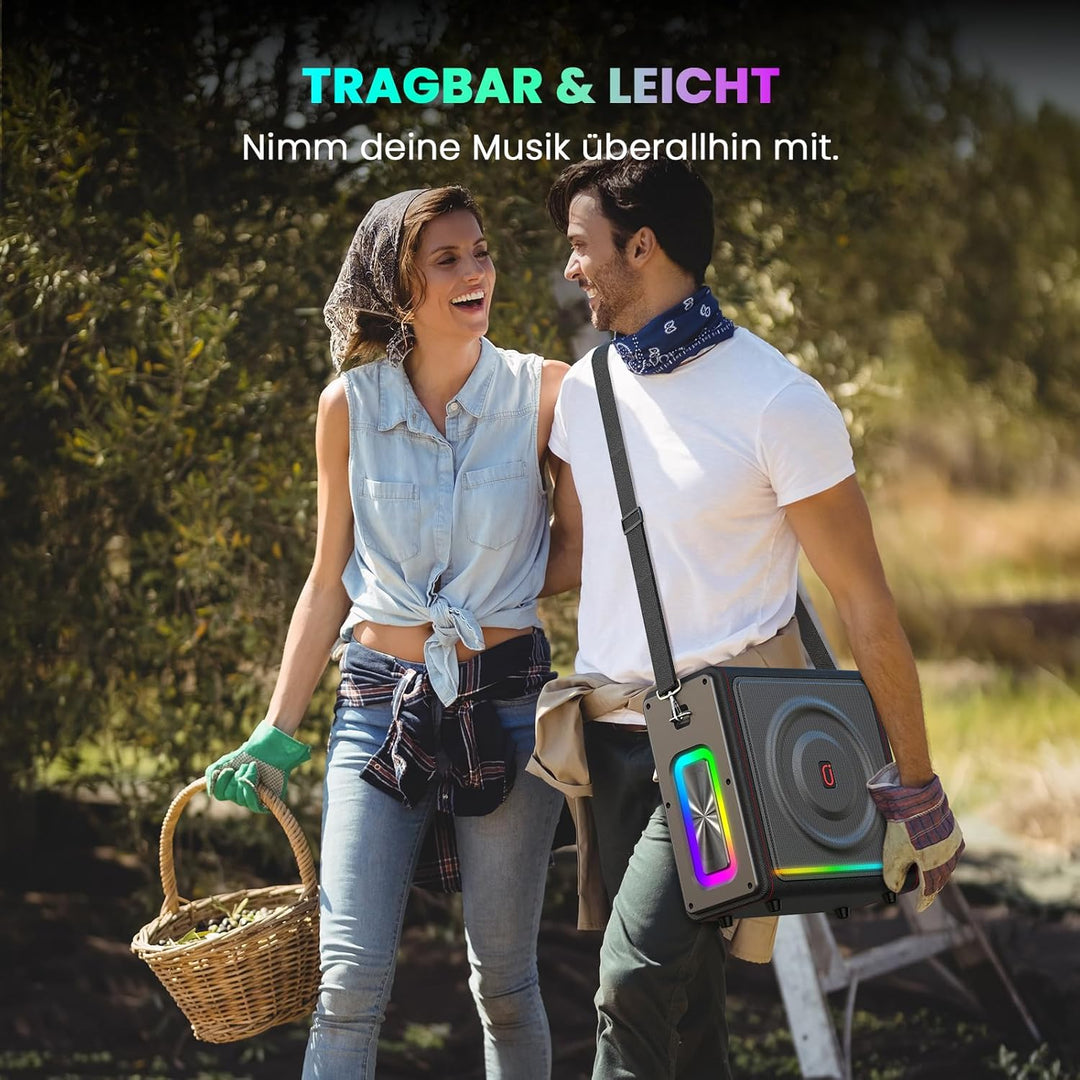 HWWR Karaoke Maschine mit 2 Mikrofone Karaoke Anlage Tragbaren Bluetooth Lautsprecher Box für Erwach