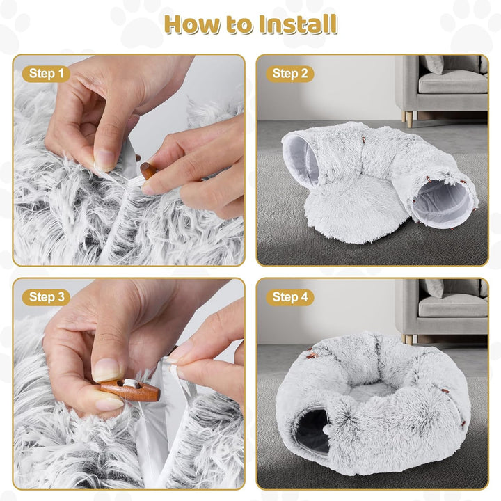 Odoland Katzentunnel grosse Katzenspielzeug mit Plüsch Katze Bett, Multifunktionales Faltbar Katzen