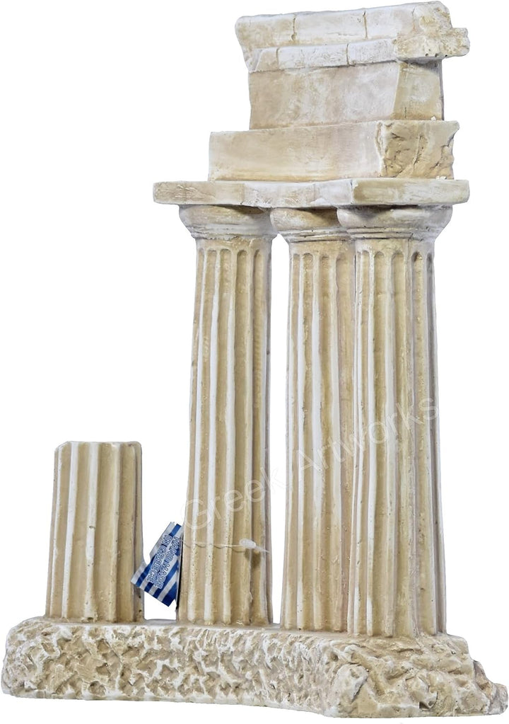 Antike, griechische Skulptur aus Steinguss mit Ruinesäulen