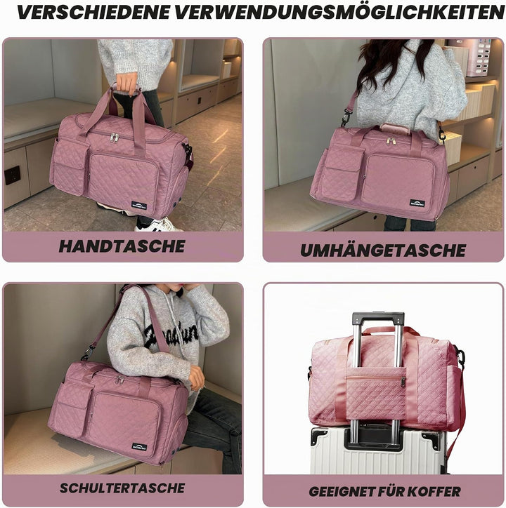 Sporttasche Damen，Reisetasche mit Nassfach und Schuhfach Wasserdichter Handgepäck Tasche, Weekender