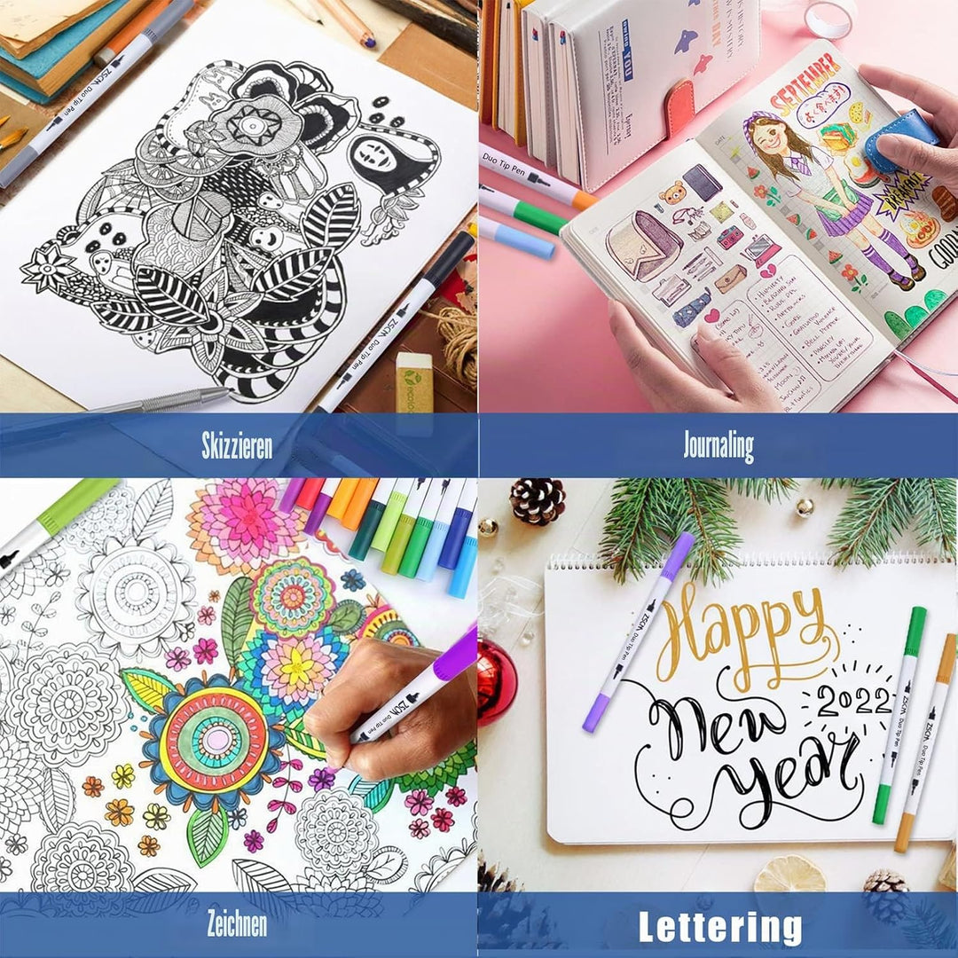 ZSCM 100 Farben Dual Brush Paint Pens, Coloured Pens Aquarell Art Marker Fineliner Kalligraphie Pens