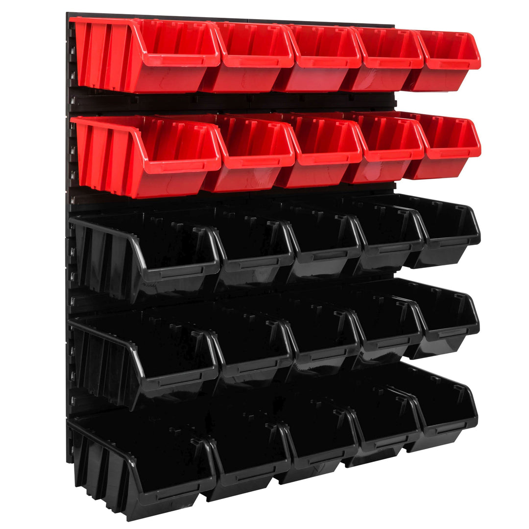 Lagersystem Werkstattregal | 78 x 78 cm | 25 stck. Box | Wandregal mit Stapelboxen - Wandplatten Ext