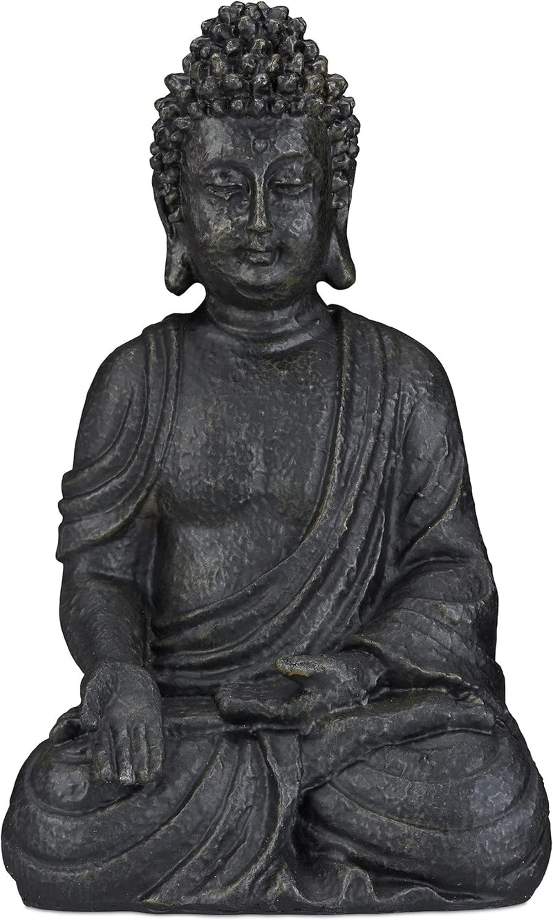 Relaxdays Buddha Figur sitzend, 40 cm hoch, Feng Shui Deko, wetterfest & frostsicher, grosse Garten