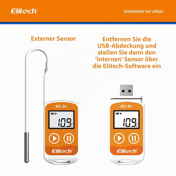 Elitech Temperatur-Datenlogger wiederverwendbar Recorder 32000 Punkte PDF USB hohe Genauigkeit RC-5+