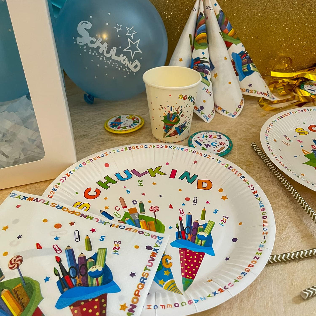 Oblique Unique® Schulkind Party Pappbecher Set Papierbecher Trinkbecher für Schuleinführung Einschul