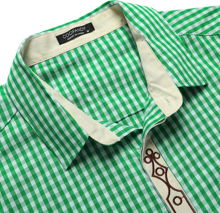COOFANDY Herren Langarm Trachtenhemd Karriert Oktoberfest Hemd Regular Fit Karohemd Freizeithemd Pla