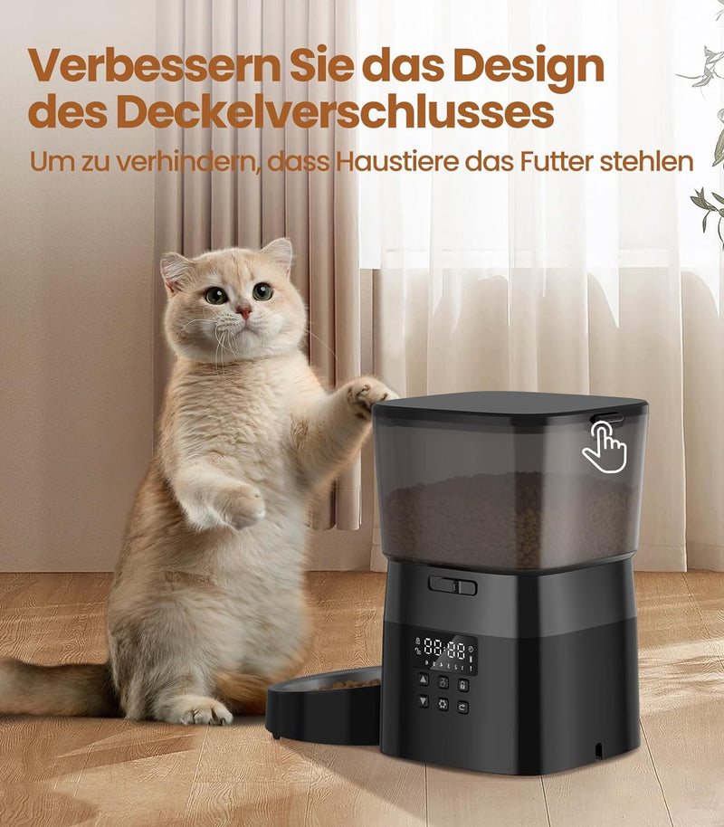 Futterautomat für Katzen, ROJECO Katzenfutter Automat Duale Stromversorgung, Katzen Futterautomaten,