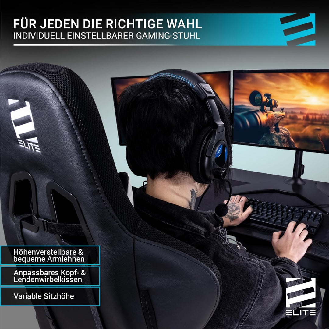 ELITE LED Gaming Stuhl MG200 Destiny - Ergonomischer Bürostuhl - Schreibtischstuhl - Chefsessel - Se