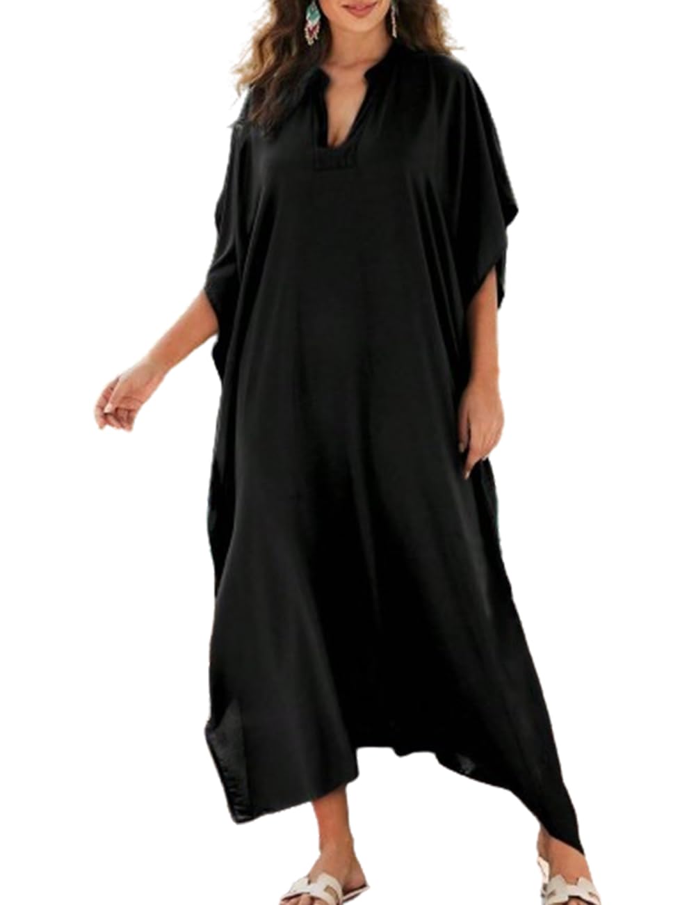 Bsubseach Frauen Plus Grösse Kaftan Kleid Badeanzug Druck Kaftan Strand Cover Up Kleid Y-Schwarz, Y-