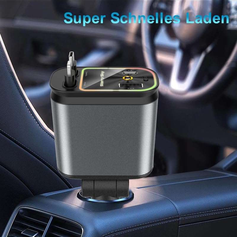 Aimtel Verbessertes Starlight Einziehbares Auto 69W Ladegerät Zigarettenanzünder USB Adapter KFZ USB