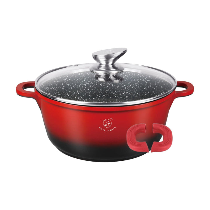 Royal Swiss Kochtopf, Schwarz, 4l, Marmorbeschichtung, Glasdeckel, geeignet für Induktion & Ofen, Al