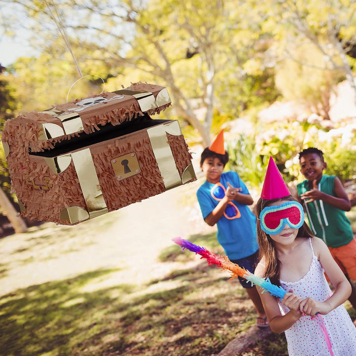 Relaxdays 2er Set Pinata Schatzkiste, zum Aufhängen, Kinder, Mädchen, Jungs, Geburtstag, Befüllen, H