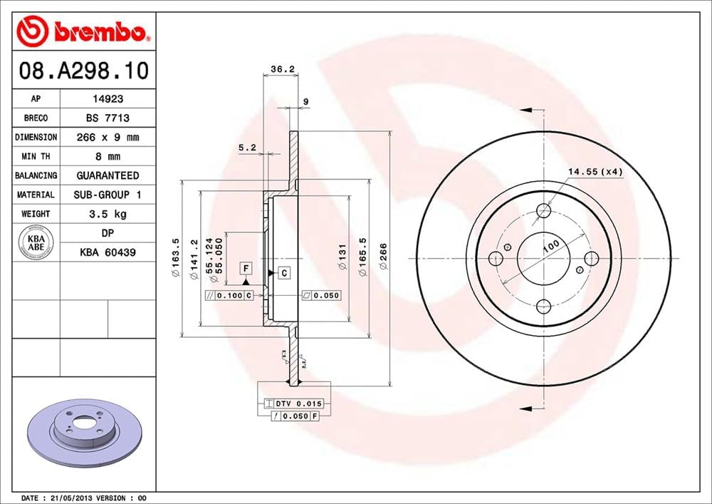 Brembo 08.A298.10 Bremsscheibe - Paar