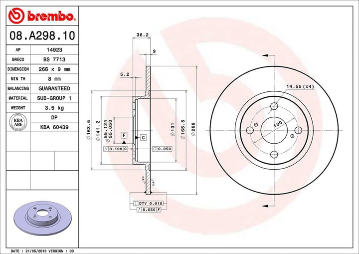 Brembo 08.A298.10 Bremsscheibe - Paar
