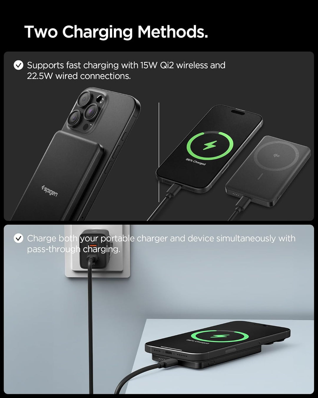 Spigen Essential Qi2 MagSafe Powerbank 5000mAh 22,5W Magnetische Kabellose Powerbank Ladegerät für i