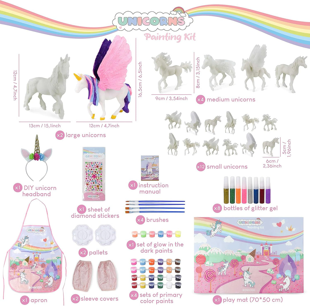 BONNYCO Einhorn Geschenk für Mädchen Malset 18, Bastelset Kinder mit Dunkeln Leuchtender Farbe. Mädc