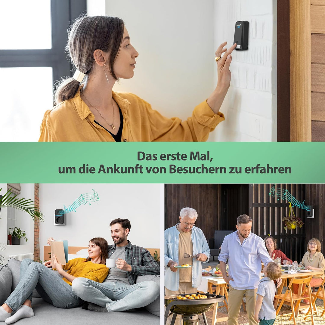 TECKNET Funkklingel Batterielose, Kabellose Türklingel mit EU-Steckdose und USB, IP65 Funkklingel wa