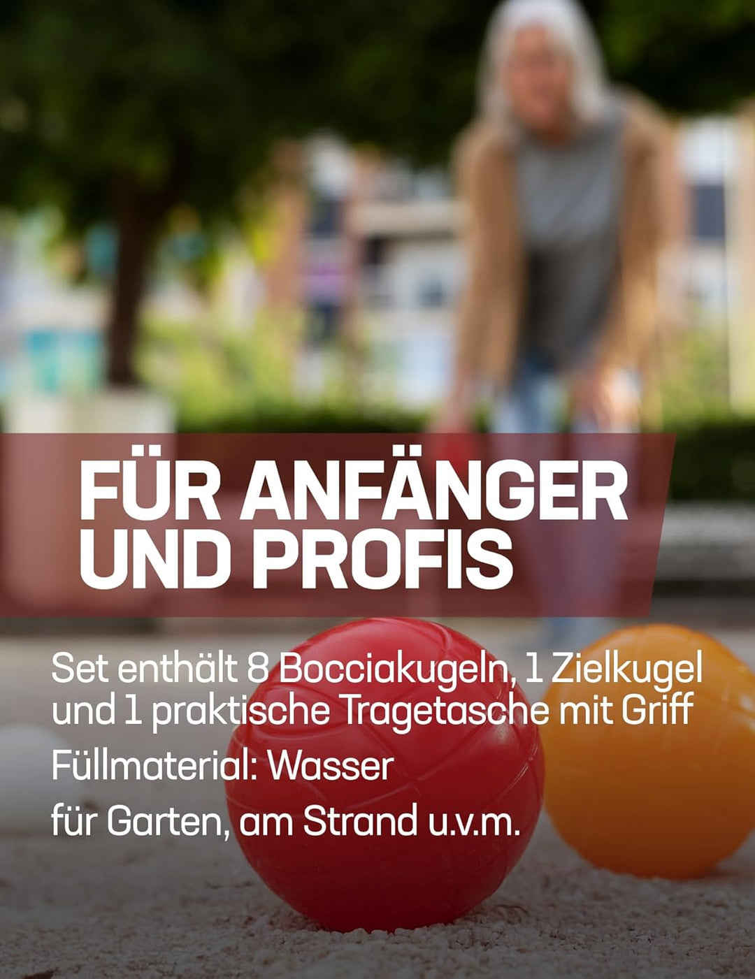 JELEX Boccia 8er-Set, Durchmesser 7,2 cm inkl. Tragekorb und Einer Zielkugel für Outdoor-Spiele im G