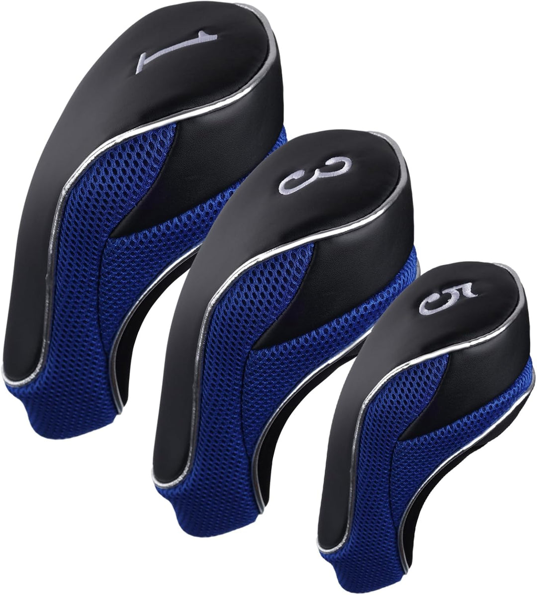 Andux Golf Schlägerkopfhüllen Holzkopfhüllen 460CC Driver Haken & Schlaufe 3 Stück Schwarz/Blau, Sch