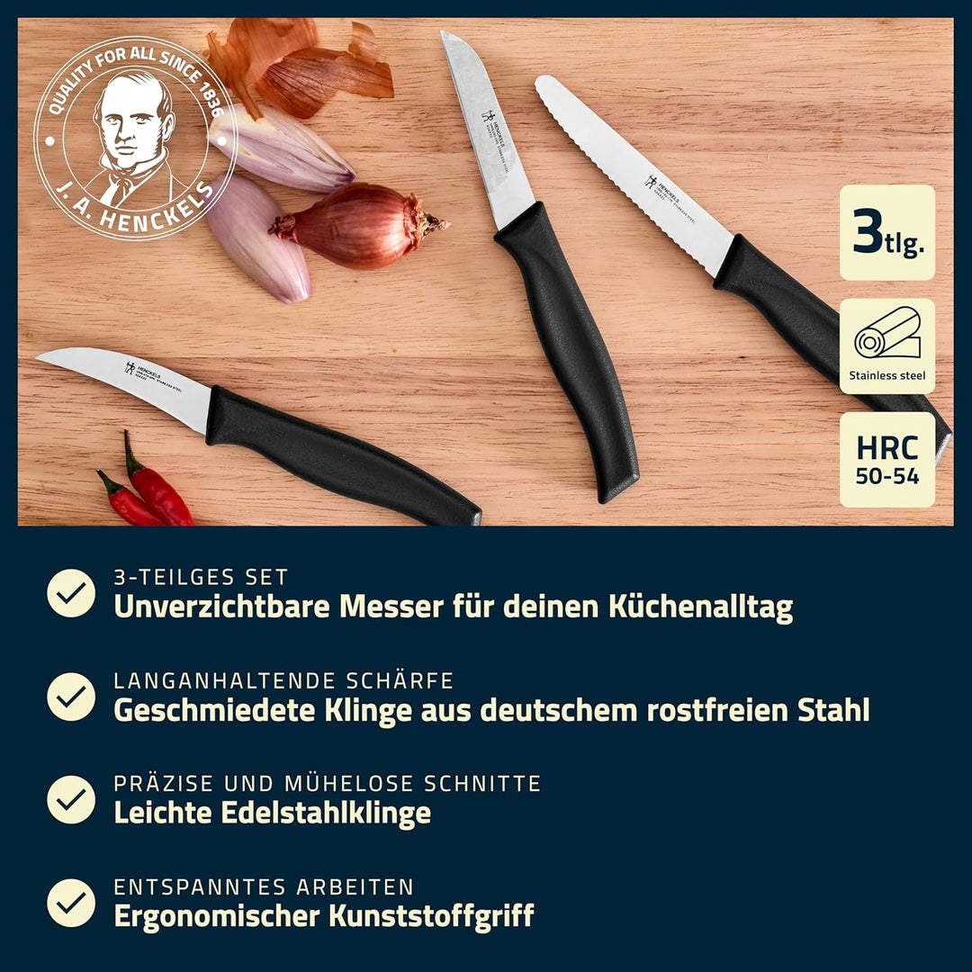 HENCKELS by ZWILLING Elements Messerset 3-tlg, Universal-, Gemüse- und Schälmesser, Schwarz