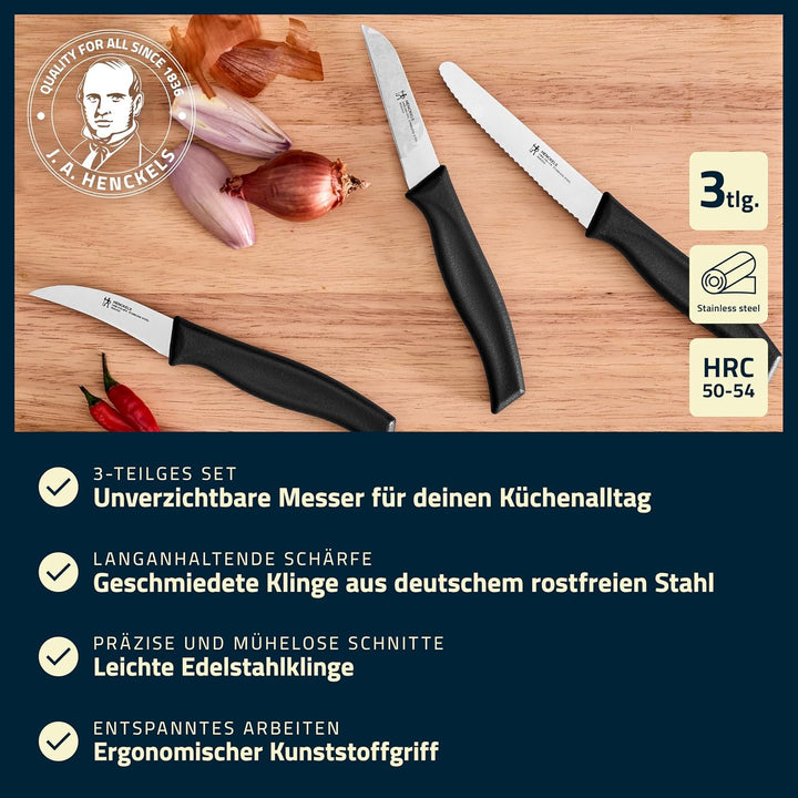HENCKELS by ZWILLING Elements Messerset 3-tlg, Universal-, Gemüse- und Schälmesser, Schwarz