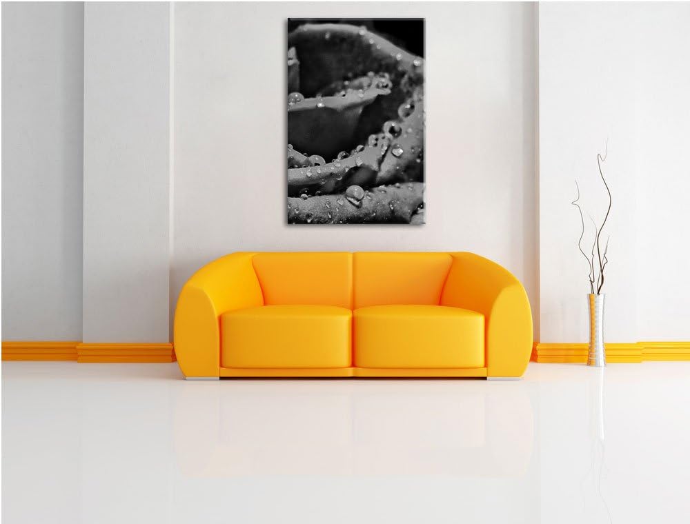 Pixxprint Tropfen auf roter Rose als Leinwandbild/Grösse: 100x70 cm/Wandbild/Kunstdruck/fertig bespa