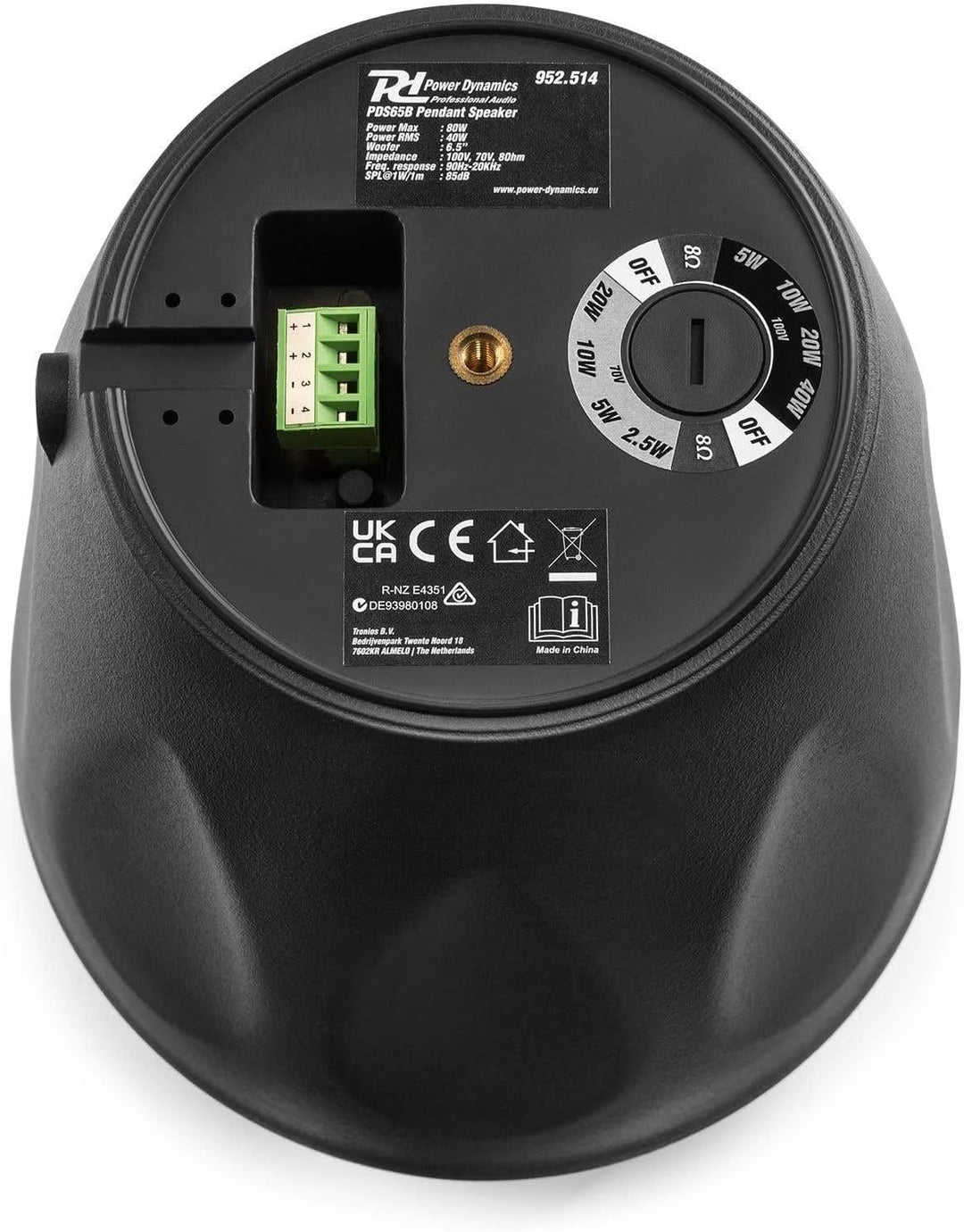 Power Dynamics PDS65B - Lautsprecher hängend, 80 Watt Hängender Lautsprecher, 8 Ohm, 100-Volt Decken