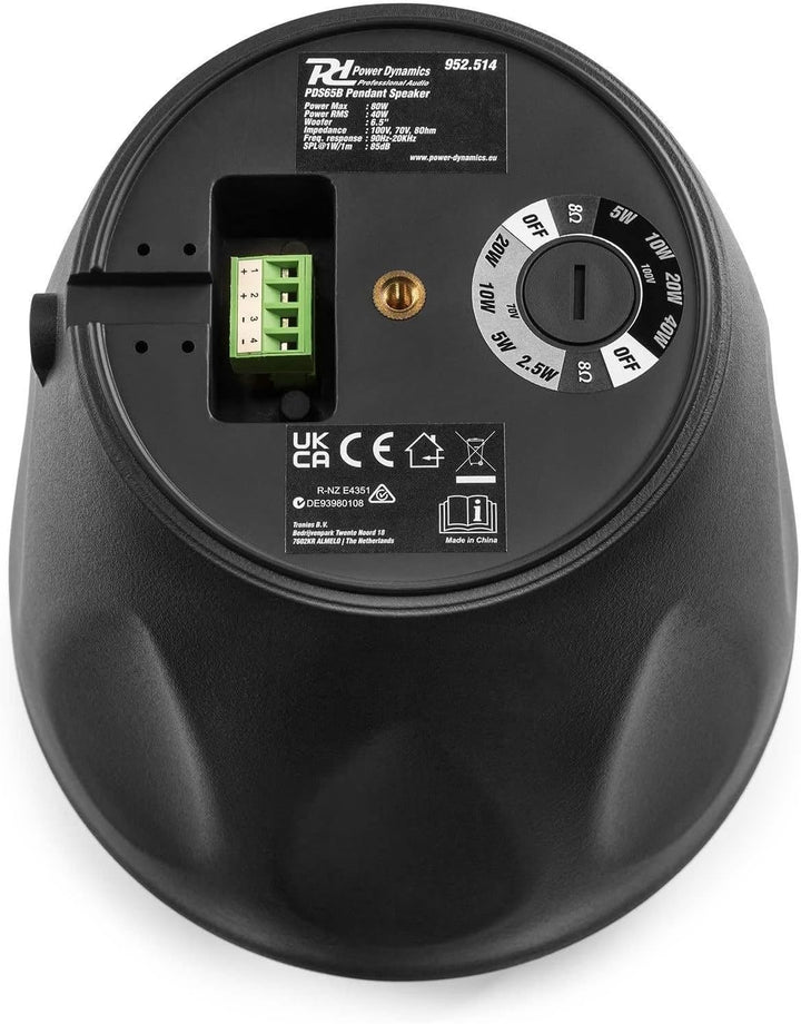 Power Dynamics PDS65B - Lautsprecher hängend, 80 Watt Hängender Lautsprecher, 8 Ohm, 100-Volt Decken