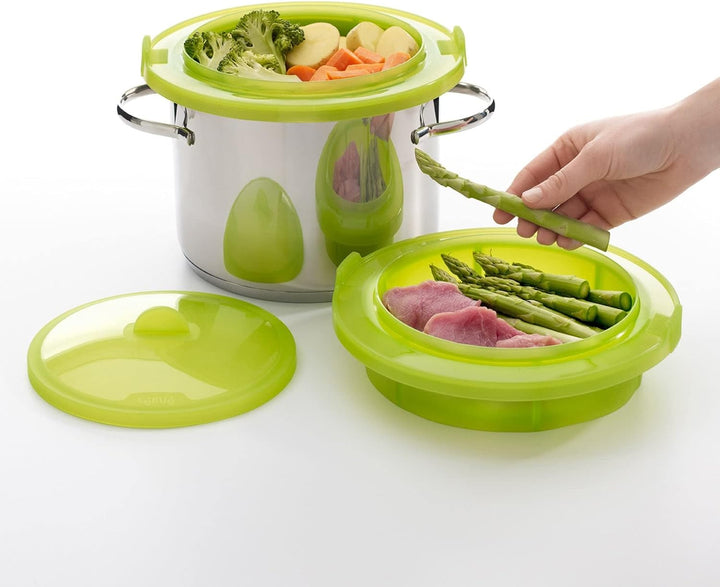 Lékué 2-stufiger Dampfgaraufsatz, grün, Silikon, 22 cm 22x22x8