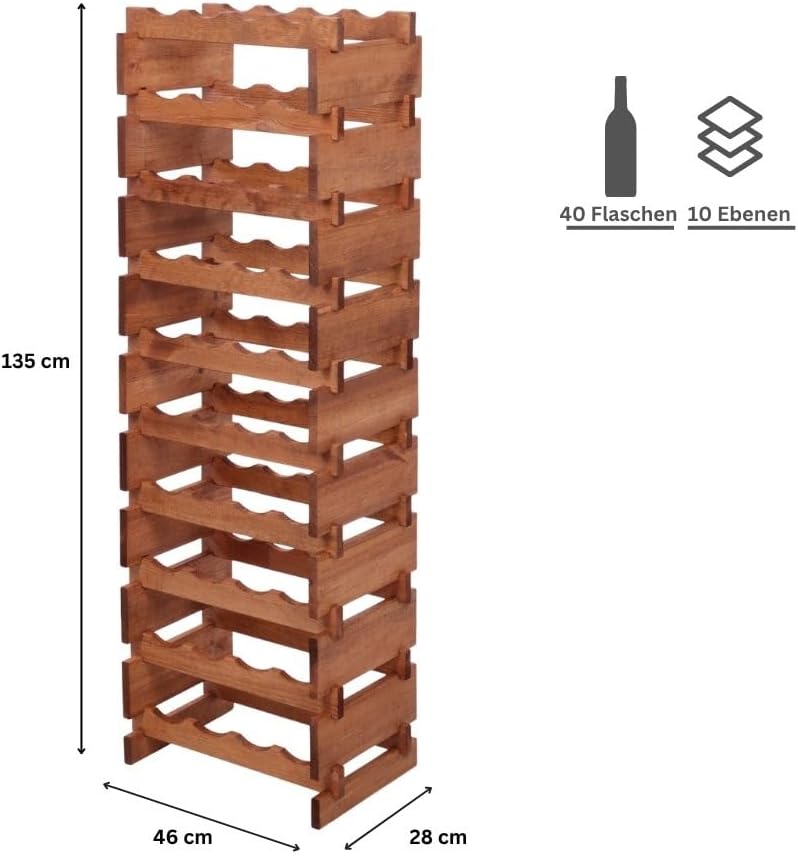 PROREGAL Weinregal VINOTECA Flex PRO | HxBxT 135x46x28cm | 40 Flaschen auf 10 Ebenen | Massives Kief