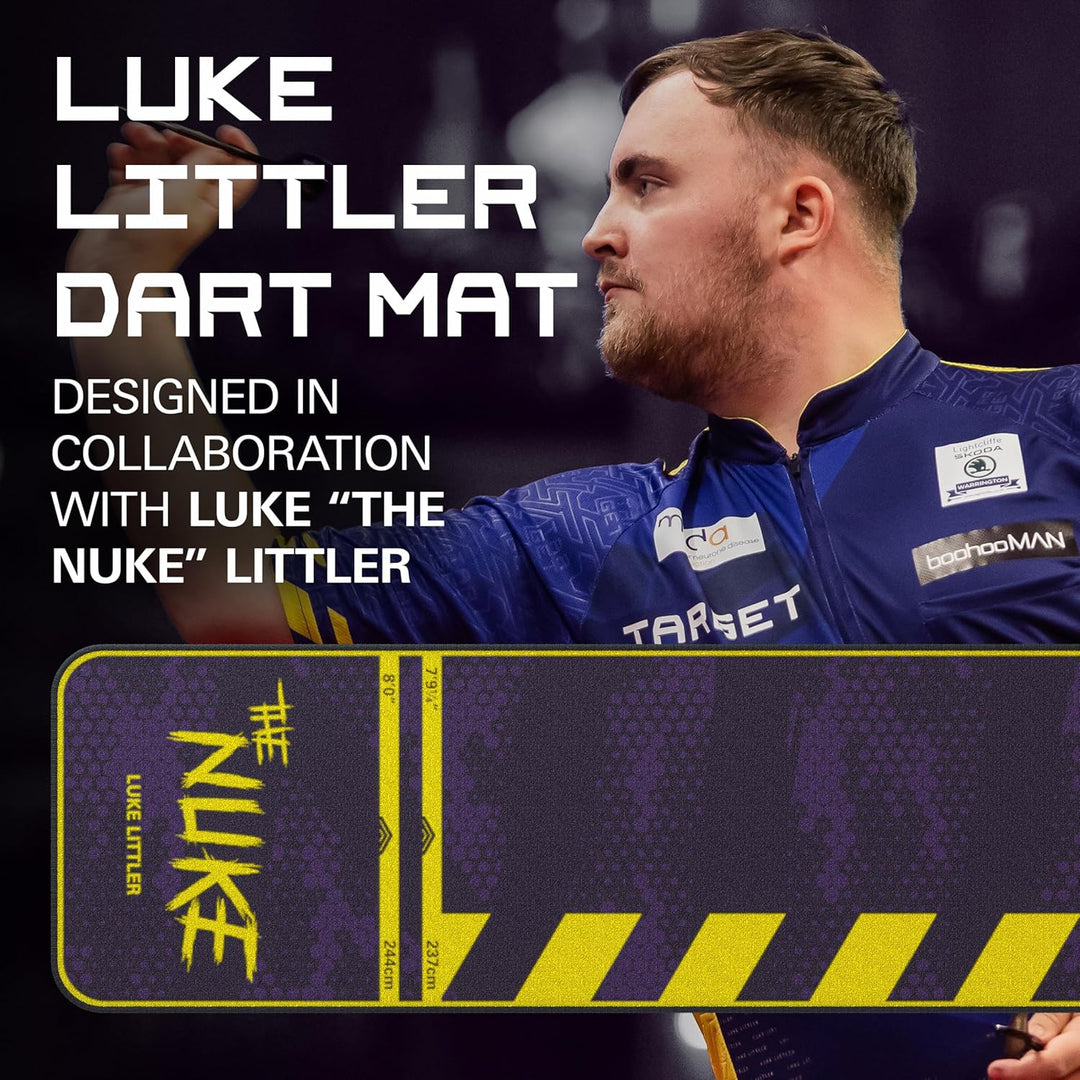 TARGET Darts Luke Littler Dartmatte, The Nuke Darts Matte | Dart Oche Matte mit Soft- und Steeldarts
