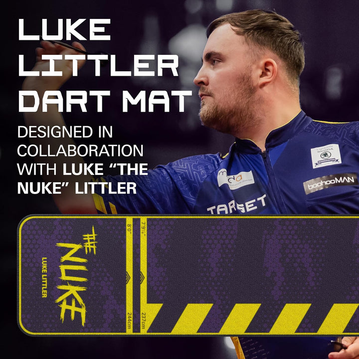 TARGET Darts Luke Littler Dartmatte, The Nuke Darts Matte | Dart Oche Matte mit Soft- und Steeldarts