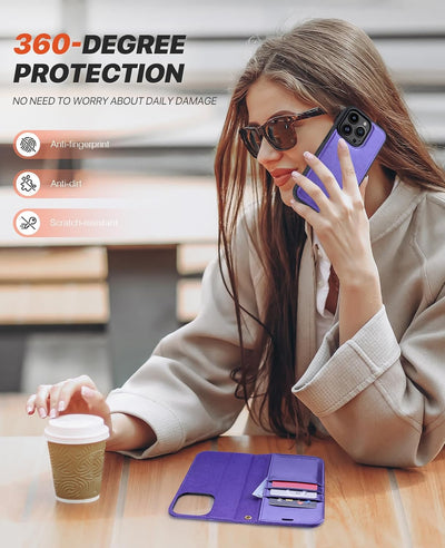 OCASE iPhone 15 Pro Hülle(2in1) Leder Stossfestes Case [Abnehmbare magnetische Hülle] [Kabelloses La
