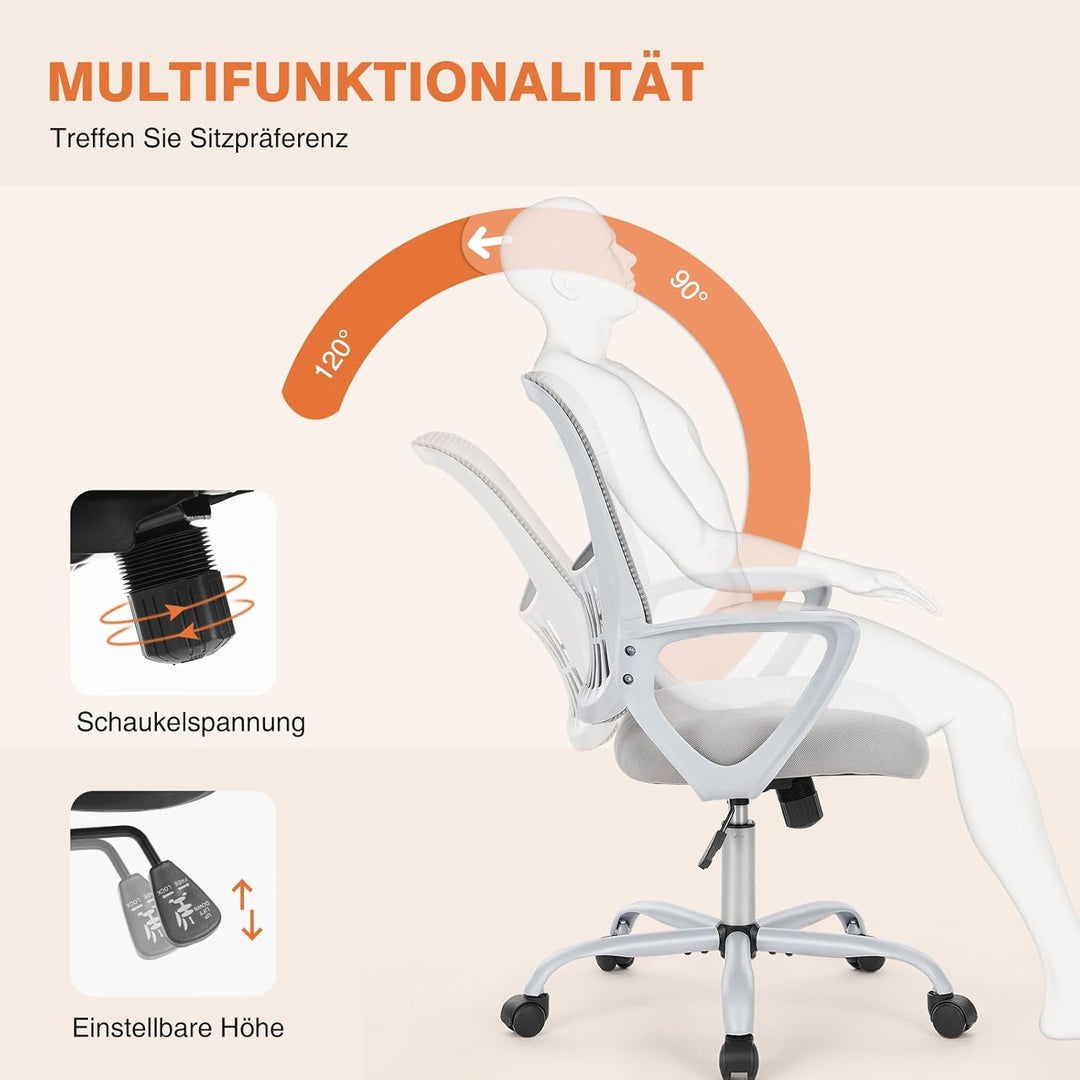 Sweetcrispy Bürostuhl Ergonomisch, Schreibtischstuhl mit Lendenwirbelstütze, Verstellbaren Armlehnen