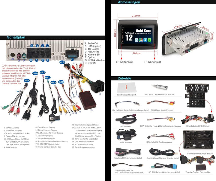GONFEN 7 Zoll 8-Kern Android 12 Autoradio für FIAT Ducato Citroen Jumper Peugeot Boxer Mit GPS Navi