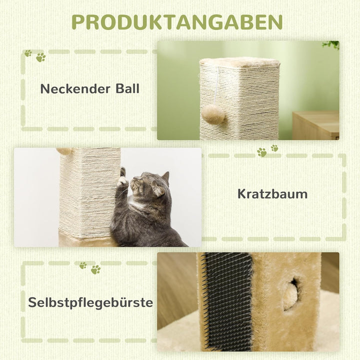PawHut Kratzbaum 79 cm Hoch Kratzsäule Kratzstamm mit Fellbürsten 2 Spielball, Sisalseil, Katzenkrat