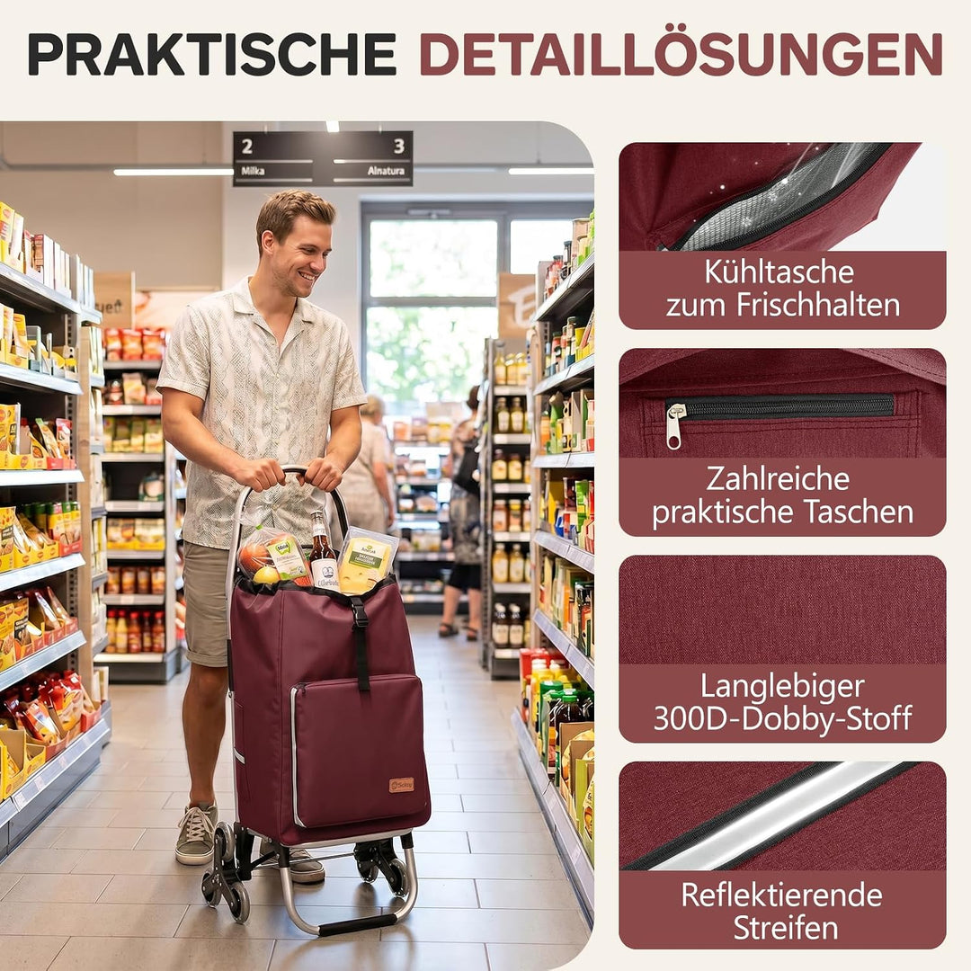 Sekey Einkaufstrolley Treppensteiger klappbar, XXL Einkaufstasche Rot, Rot