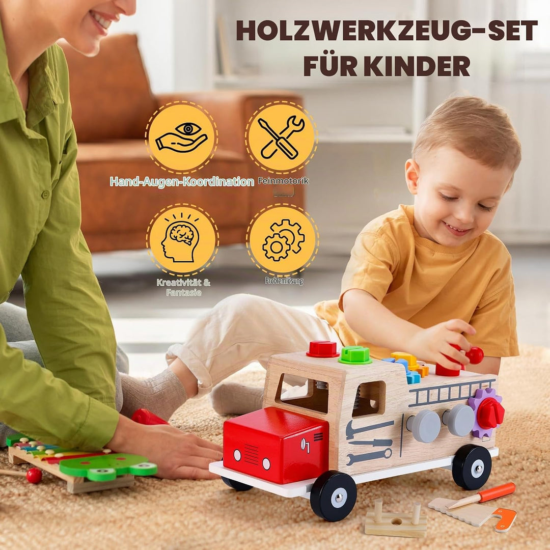 Aragallant Werkzeugkoffer Kinder Werkbank, Werkzeug Kinder Montessori Spielzeug ab 1 2 3 Jahre, Holz