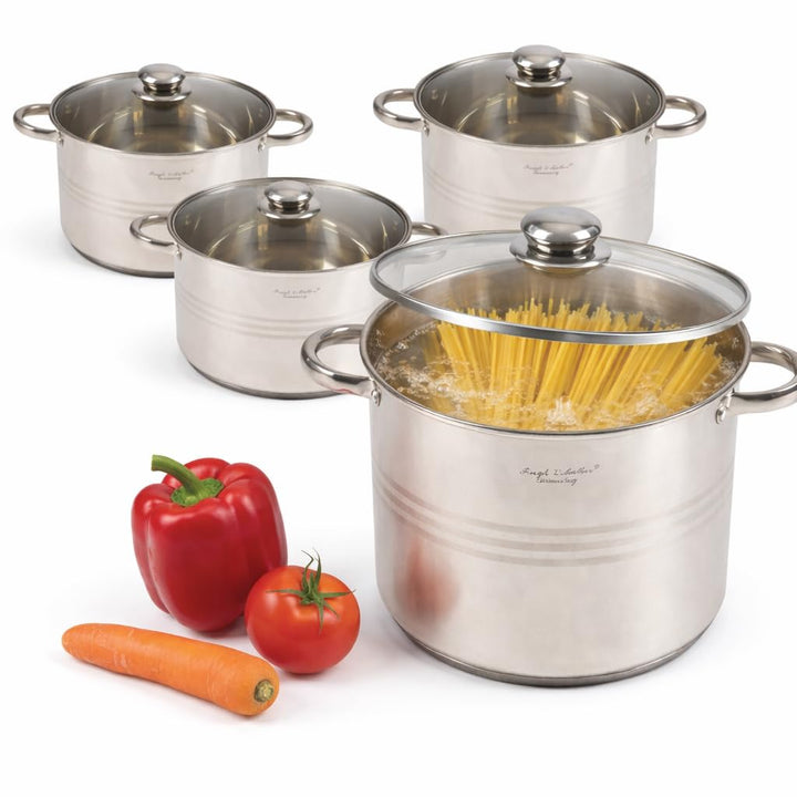 4er Set Edelstahl Kochtopf Universalkochtopf mit Glasdeckel | Induktion Suppentopf Nudeltopf Fleisch