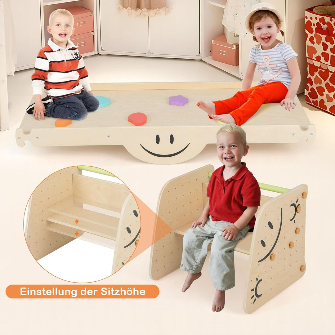 DREAMADE 6 in 1 Klettergerüst Indoor mit 2-seiteiger Rampe, Sprossendreieck Kletterspielzeug aus Hol